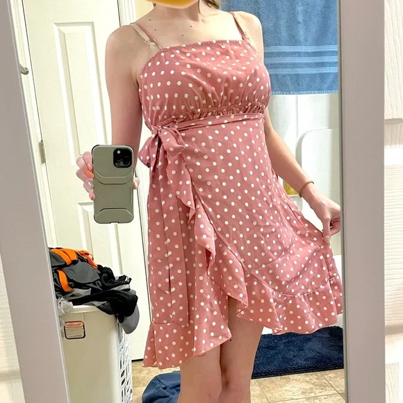SHEIN Dresses Millennial Pink Polka Dot Wrap Dress Poshmark